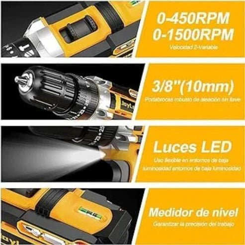 (QUEDAN 2 UNIDADES) SÚPER KIT DE TALADRO  DE WALT + 26 ACCESORIO DE REGALO Y 2 BATERÍAS RECARGABLES (PAGO CONTRA-ENTREGA)